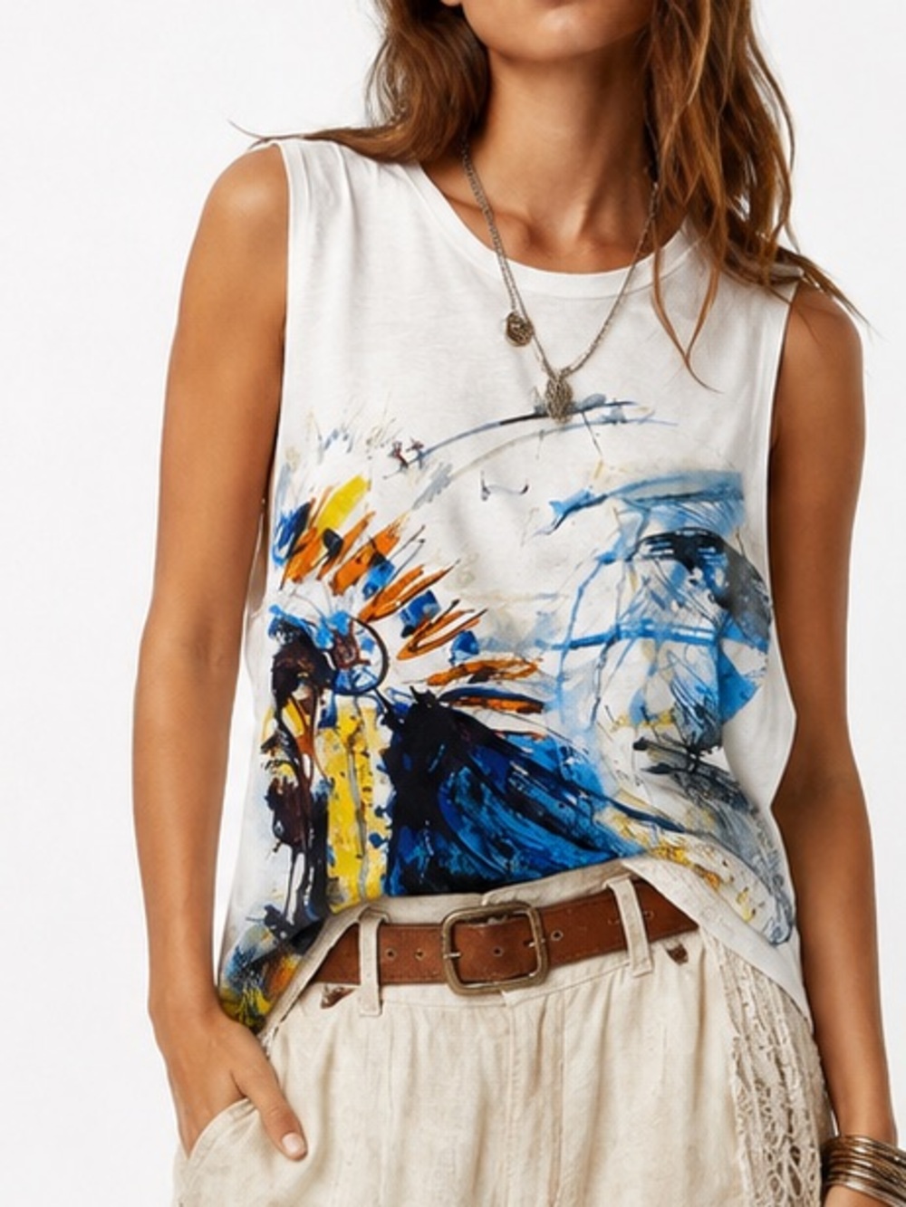 Ralph Lauren Denim & Supply Cream Boho Southwestern Abstract Tank Size Medium